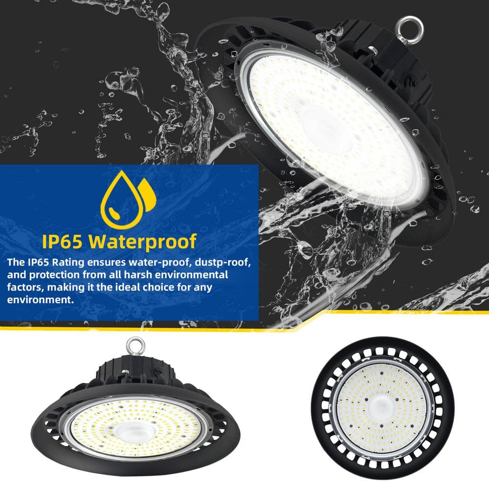 Bieuoram 200-Watt Integrated LED Dimmable Balck High Bay Light 32000LM 5000K Daylight Commercial UFO High Bay Light IP65 (3Pack)