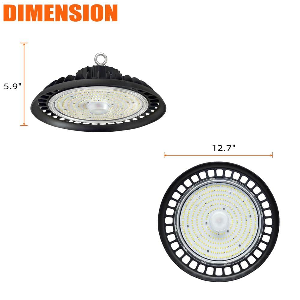 Bieuoram 200W Integrated LED Dimmable Balck High Bay Light, 32000LM 5000K Daylight, Commercial UFO High Bay Light, IP65, (3Pack)