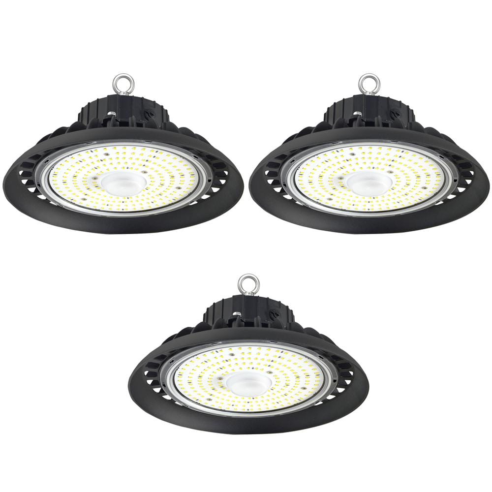 Bieuoram 200W Integrated LED Dimmable Balck High Bay Light, 32000LM 5000K Daylight, Commercial UFO High Bay Light, IP65, (3Pack)