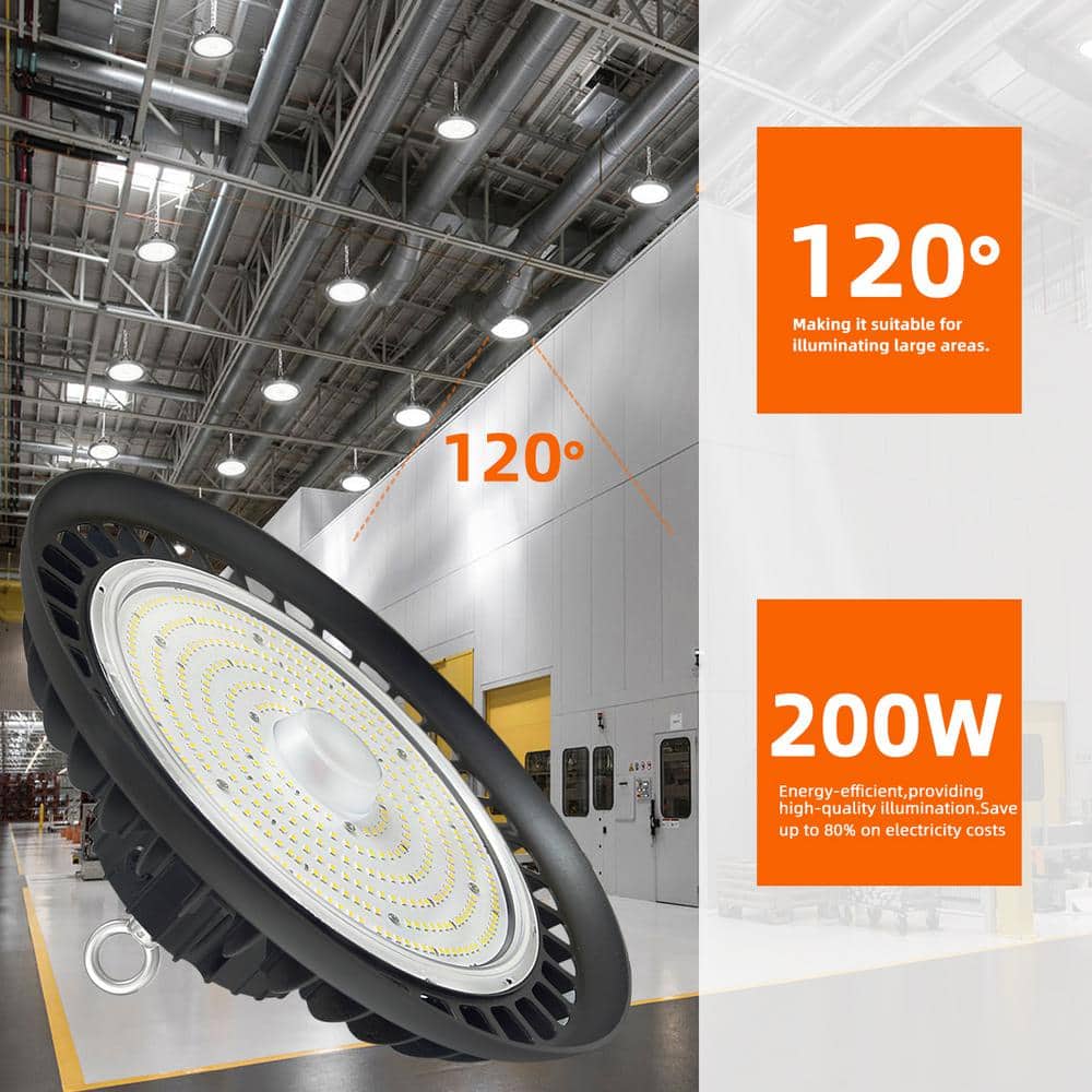 Bieuoram 200W Integrated LED Dimmable Balck High Bay Light, 32000LM 5000K Daylight, Commercial UFO High Bay Light, IP65, (3Pack)