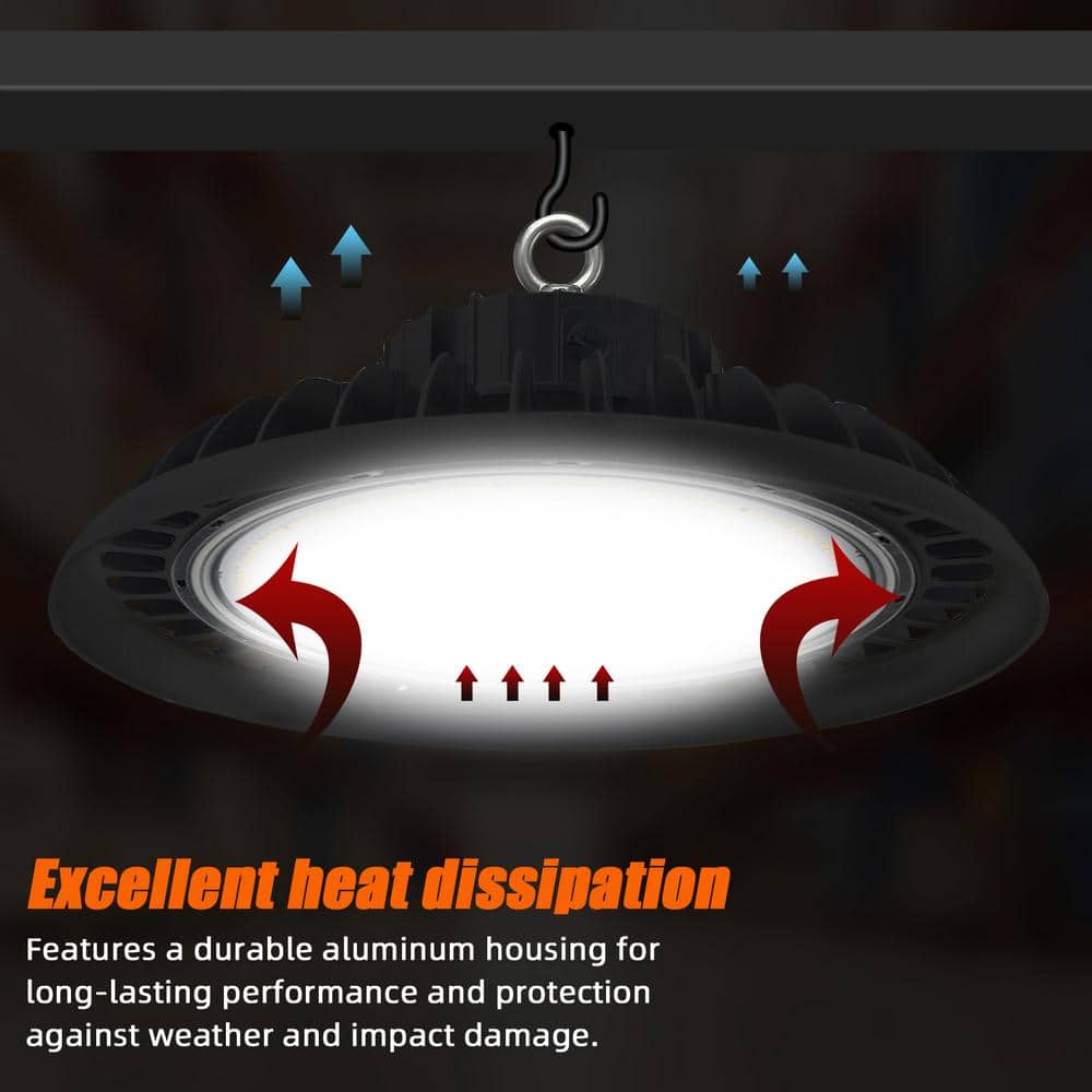 Bieuoram 200W Integrated LED Dimmable Balck High Bay Light, 32000LM 5000K Daylight, Commercial UFO High Bay Light, IP65, (3Pack)