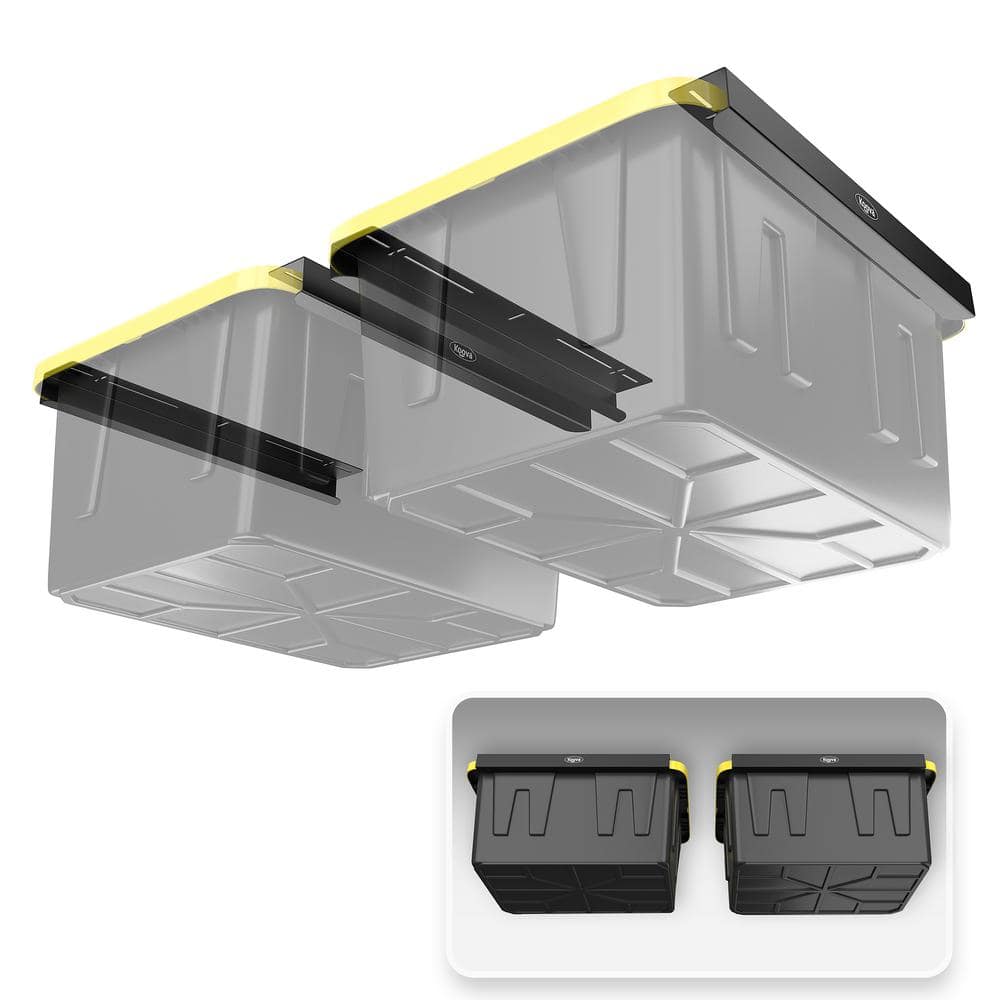 KOOVA 3 in. W x 2 in. H x 26 in. D Two Bin Rack Adjustable Height Overhead Garage Ceiling Mounted Storage Unit Black