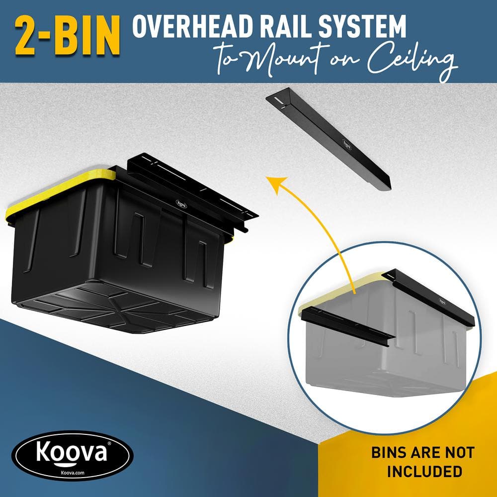 KOOVA 3 in. W x 2 in. H x 26 in. D Two Bin Rack Adjustable Height Overhead Garage Ceiling Mounted Storage Unit Black
