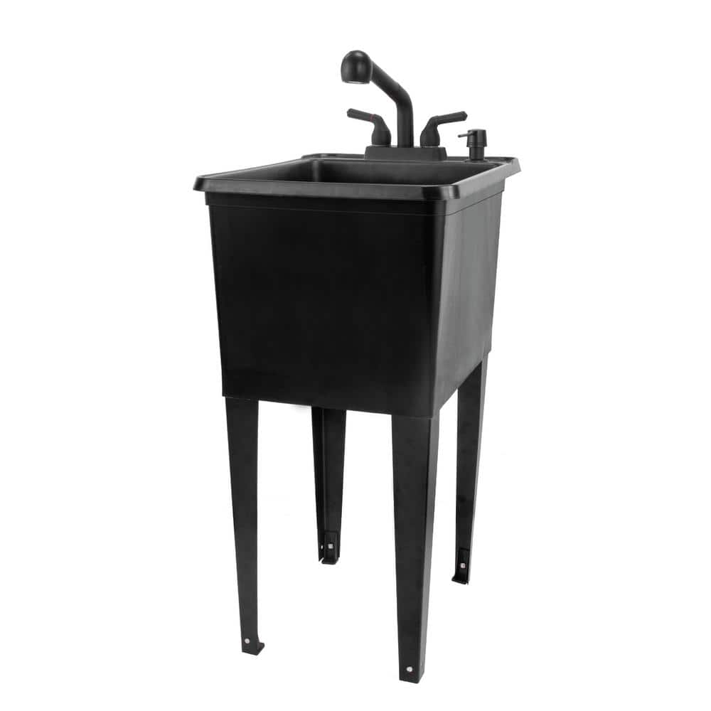 TEHILA 17.75 in. x 23.25 in. Thermoplastic Utility Sink in Black with Faucet and Soap Dispenser