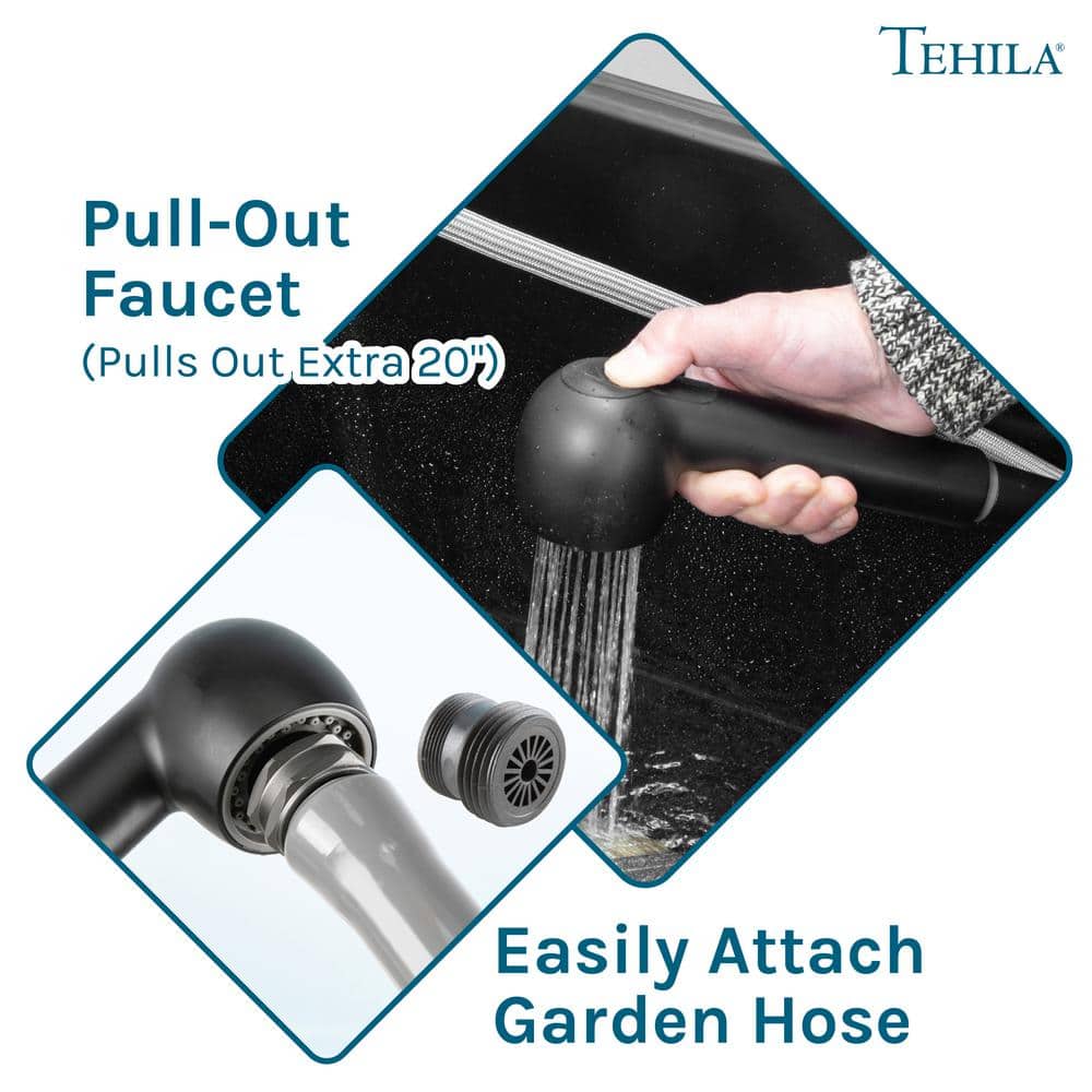 TEHILA 17.75 in. x 23.25 in. Thermoplastic Utility Sink in Black with Faucet and Soap Dispenser