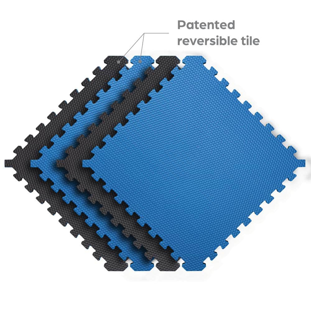 Norsk Black/Blue 24 in. x 24 in. x 0.79 in. Foam Interlocking Reversible Floor Mat (4-Pack)