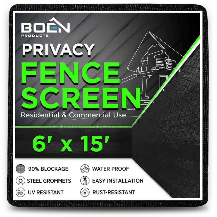 BOEN 6 ft. x 15 ft. Black Privacy Fence Screen Netting Mesh with Reinforced Grommet for Chain link Garden Fence