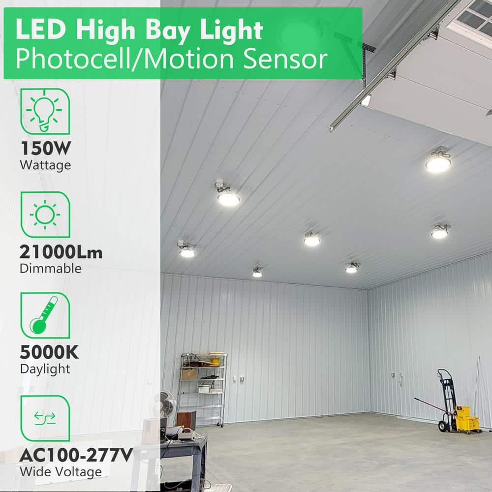 bulbeats 6Pack 150W LED High Bay Light With Motion Sensor AC100-277V UFO LED Lights 37500LM 5000K LED High Bay Shop Light