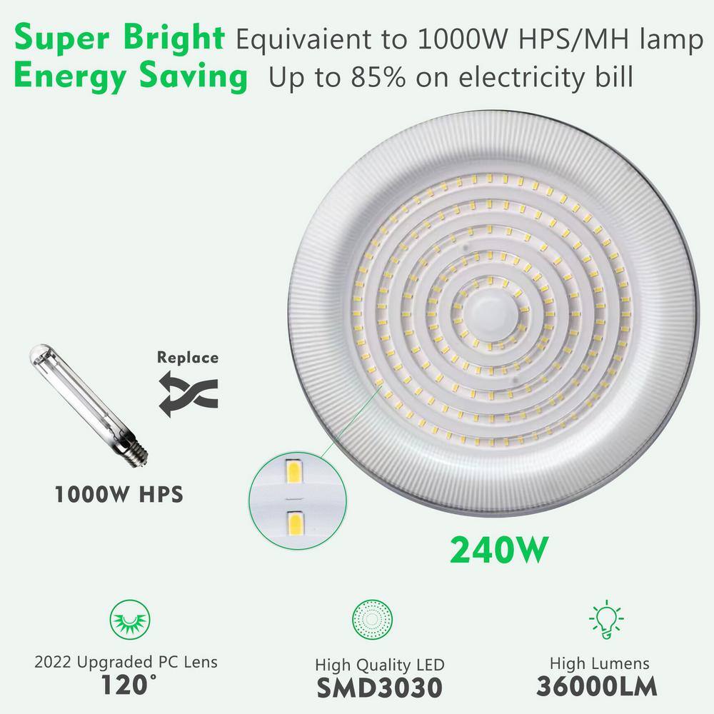 bulbeats 4Pack of 240W LED High Bay Light 36000LM High Bay LED Shop Lights AC100-277V Commercial Bay Lighting for Warehouse
