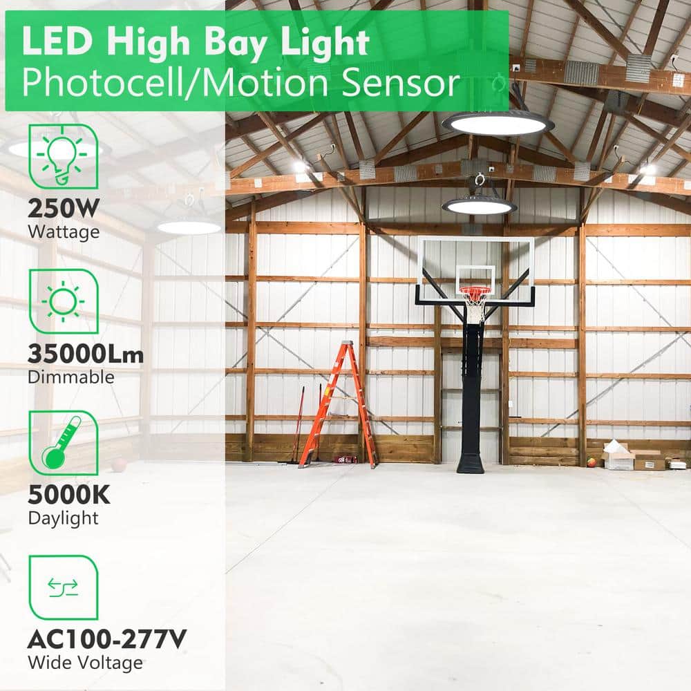 bulbeats Smart 250Ｗ LED High Bay light with motion sensor 35000lm UFO High Bay Light AC100-277V High bay led light-2Pack