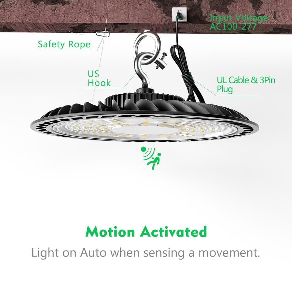 bulbeats 6Pack 250W LED High Bay Light with Motion Sensor 37500LM High Bay LED Shop Light, AC100-277V UFO LED Lights