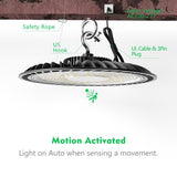 bulbeats 6Pack 250W LED High Bay Light with Motion Sensor 37500LM High Bay LED Shop Light, AC100-277V UFO LED Lights