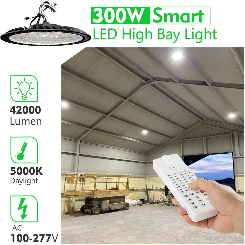 bulbeats 4Pack of 300W LED High Bay Light with Motion Sensor 45000LM UFO High Bay LED Shop Light, AC100-277V UFO LED Lights