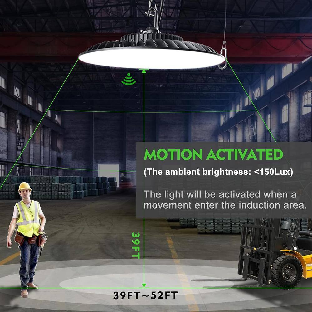 bulbeats 4Pack of 300W LED High Bay Light with Motion Sensor 45000LM UFO High Bay LED Shop Light, AC100-277V UFO LED Lights