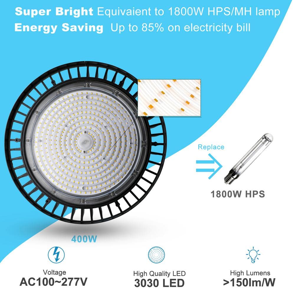 bulbeats 400-Watt LED High Bay Light 60000LM High Bay LED Shop Lights AC100-277V Commercial Bay Lighting for Warehouse (4-Pack)