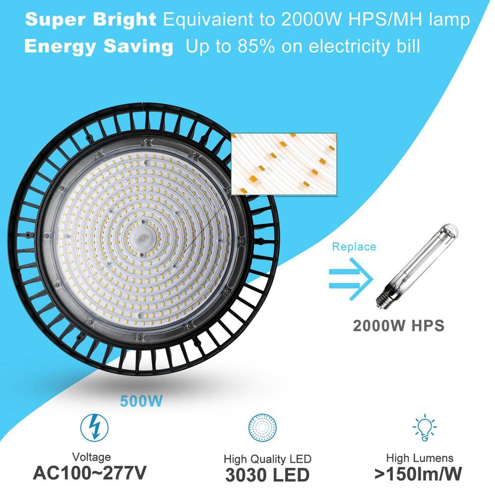 bulbeats 4Pack 500W LED High Bay Light 75000LM High Bay LED Shop Lights AC100-277V Commercial Bay Lighting for Warehouse