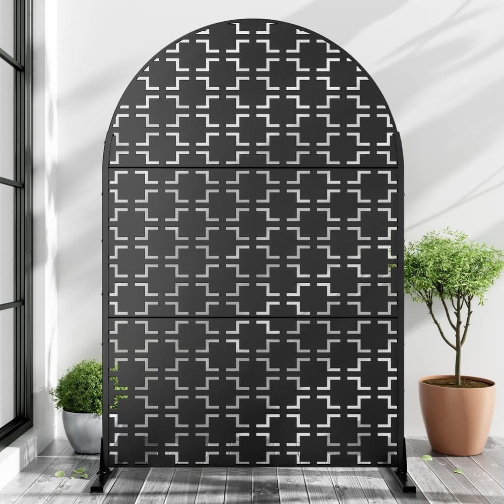 cadeninc 3.92 ft. x 6 ft. Arched Metal Privacy Screen Fence Panel, Black