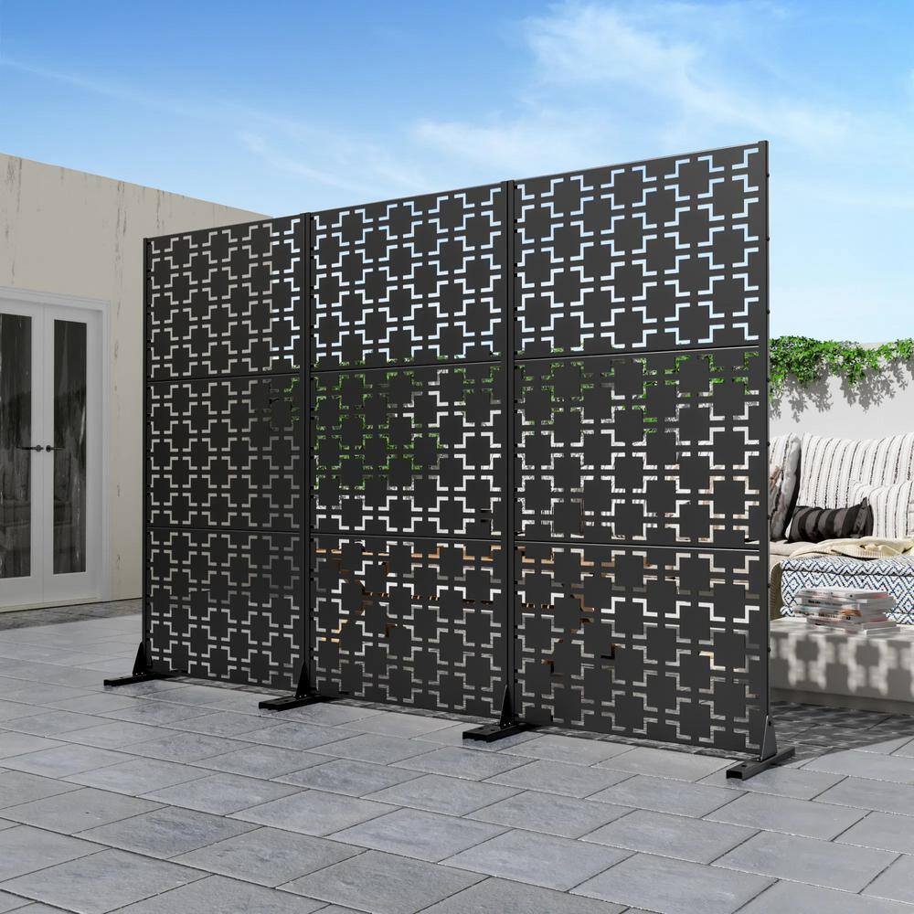 cadeninc Outdoor & Indoor Metal Privacy Screen - 2.92 ft x 6 ft, Black