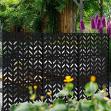 Cadeninc Metal Freestanding Privacy Fence Panel - Fishbone Pattern, Black | 3.92 ft x 6 ft