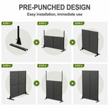 Cadeninc Metal Freestanding Privacy Fence Panel - Fishbone Pattern, Black | 3.92 ft x 6 ft