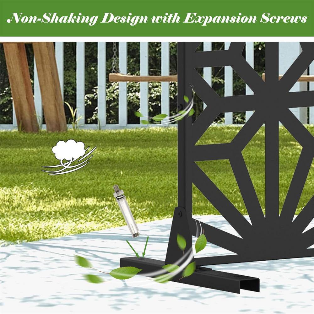 Cadeninc Outdoor-Indoor Freestanding Steel Privacy Screen Fence Panels, Black