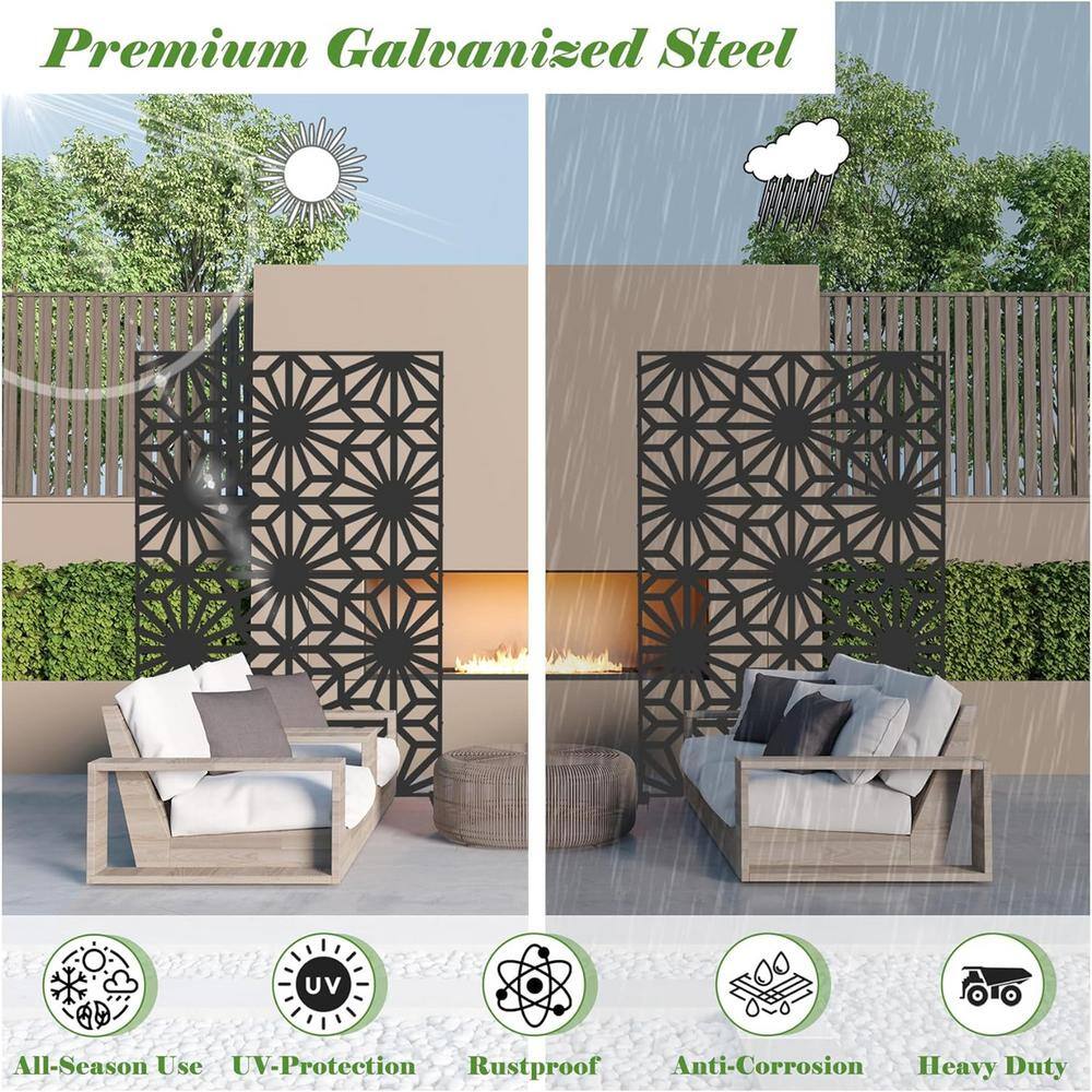 Cadeninc Outdoor-Indoor Freestanding Steel Privacy Screen Fence Panels, Black