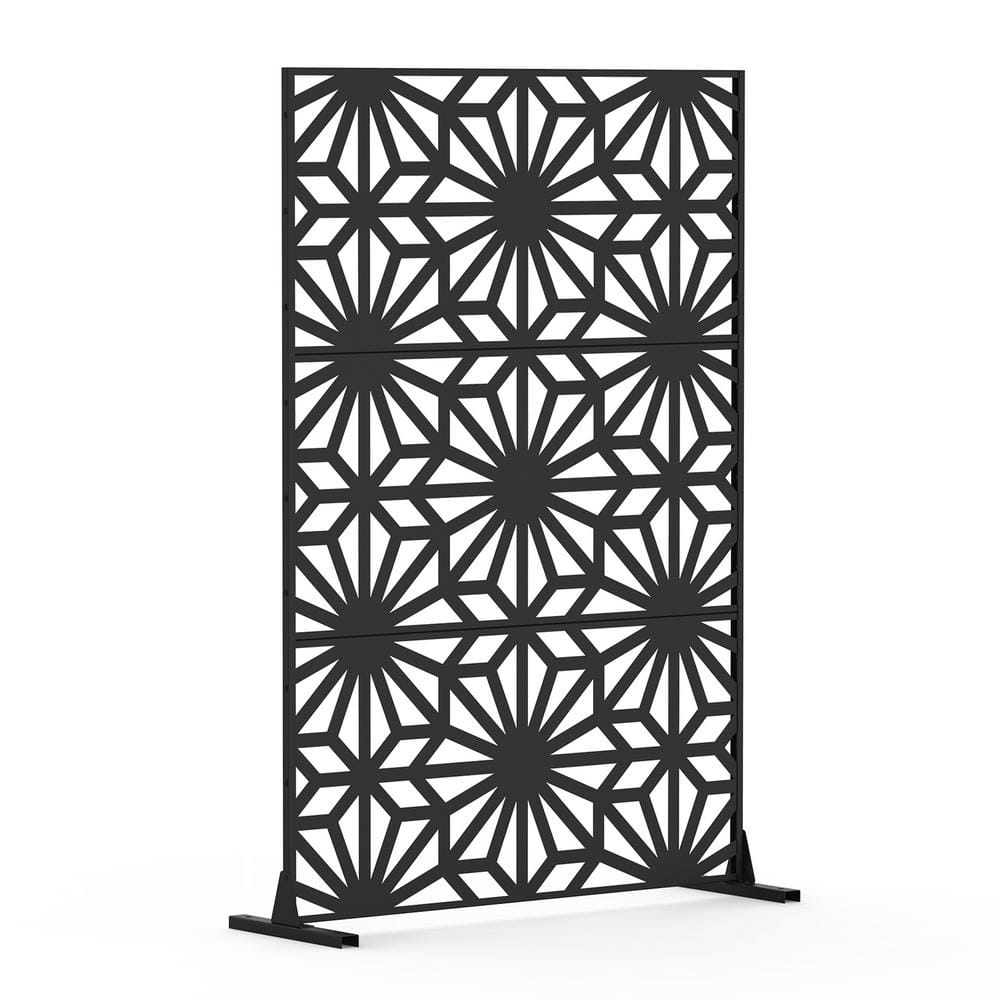 Cadeninc Outdoor-Indoor Freestanding Steel Privacy Screen Fence Panels, Black
