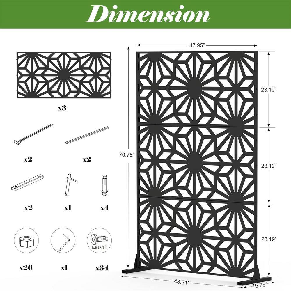 Cadeninc Outdoor-Indoor Freestanding Steel Privacy Screen Fence Panels, Black