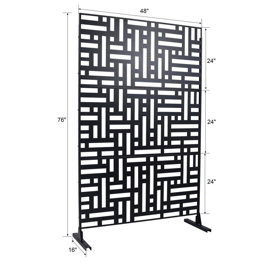cadeninc 4 ft. x 6.33 ft. Black Steel Privacy Screen Fence Panels