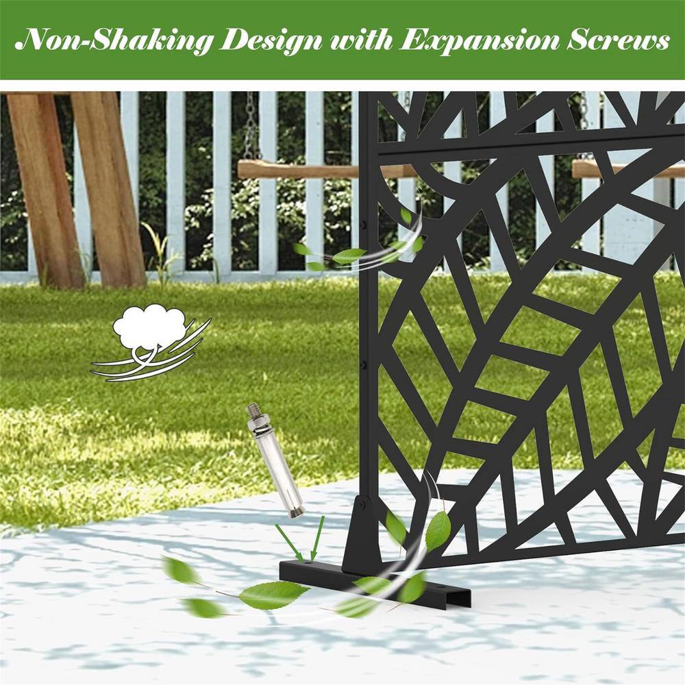 cadeninc Leaf-Pattern Steel Privacy Screen Fence Panels - 4.03 ft x 5.9 ft, Black