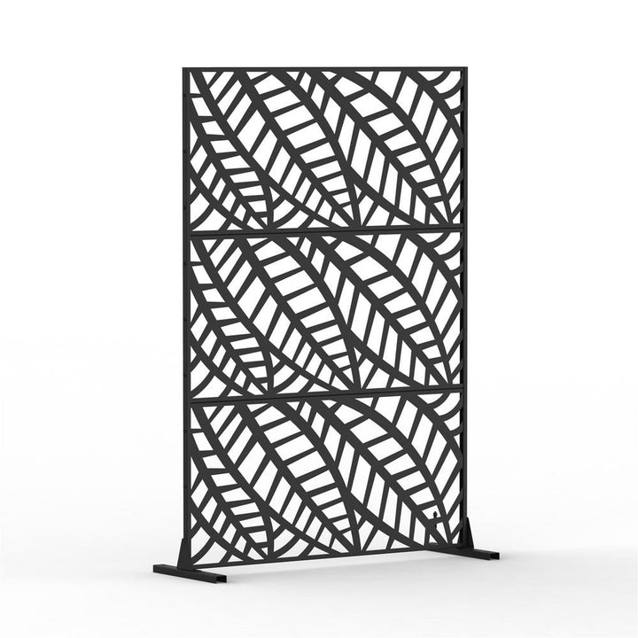 cadeninc Leaf-Pattern Steel Privacy Screen Fence Panels - 4.03 ft x 5.9 ft, Black