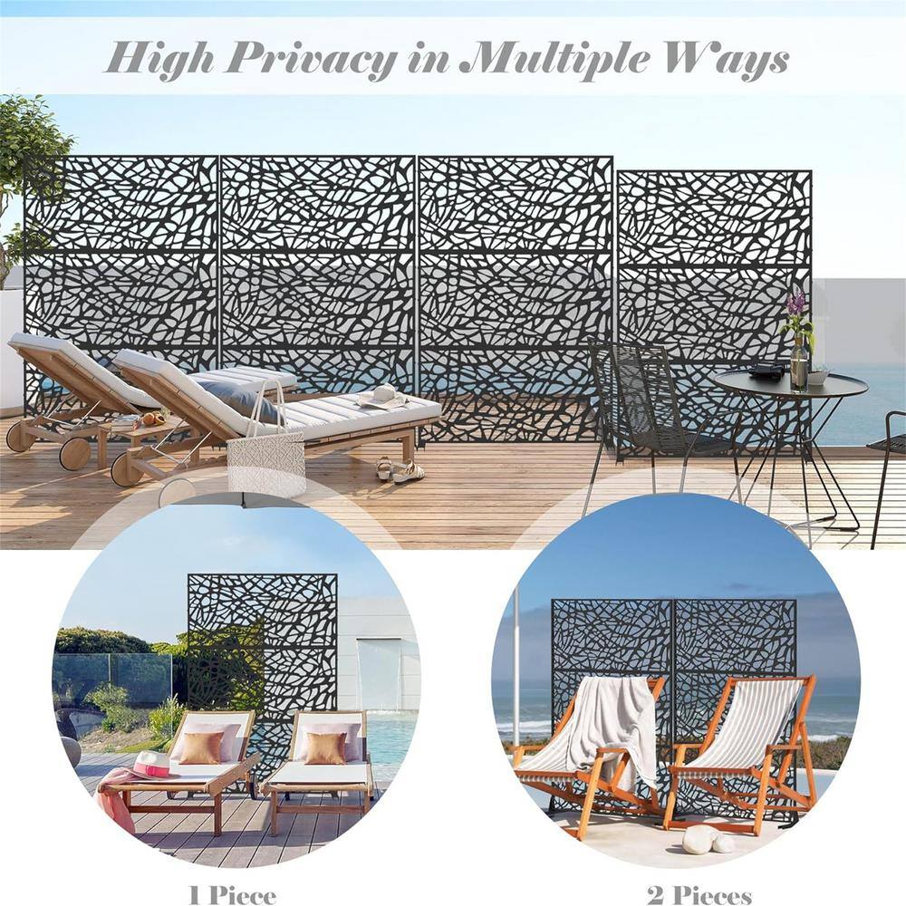 cadeninc Freestanding Steel Privacy Screen Fence Panels - 4.03 ft x 5.9 ft - Black