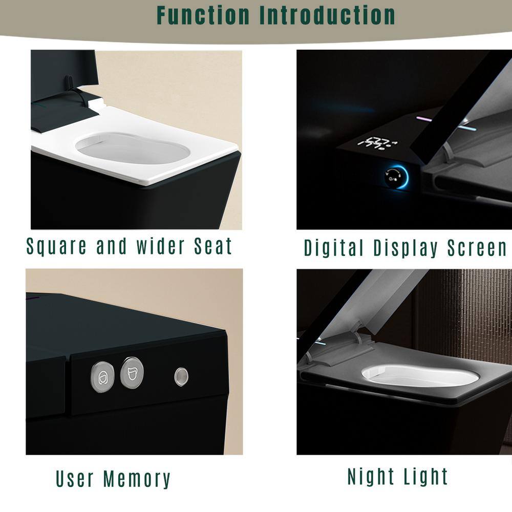 CASAINC Smart Bidet Toilet 1.28 GPF Black Heated Seat LED Display