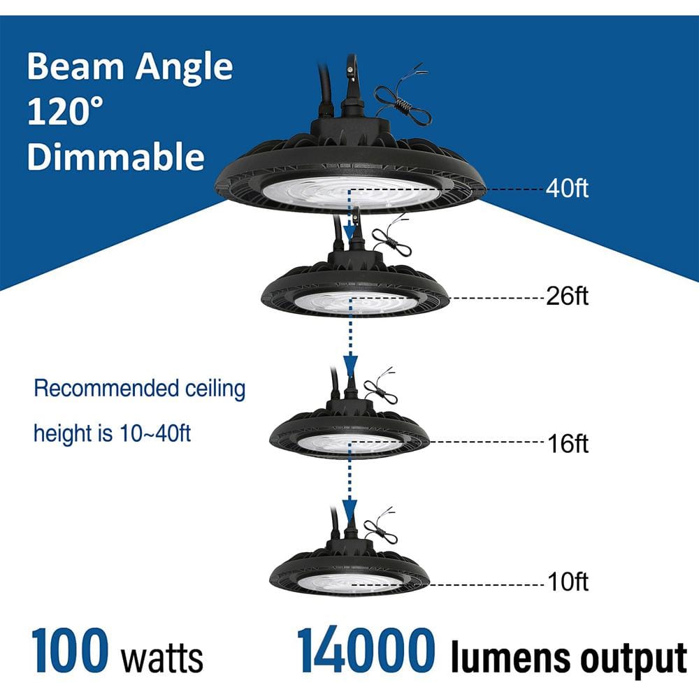 Cedar Hill UFO 1ft 300-Watt Equivalent Integrated LED Non Dimmable Black High Bay Light, 5000K, (1 Pack)
