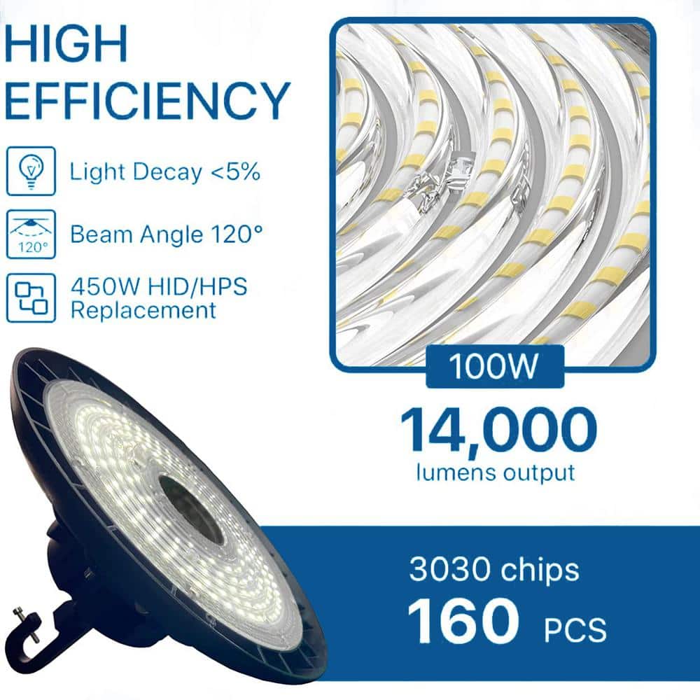Cedar Hill UFO 1ft 300-Watt Equivalent Integrated LED Non Dimmable Black High Bay Light, 5000K, (1 Pack)