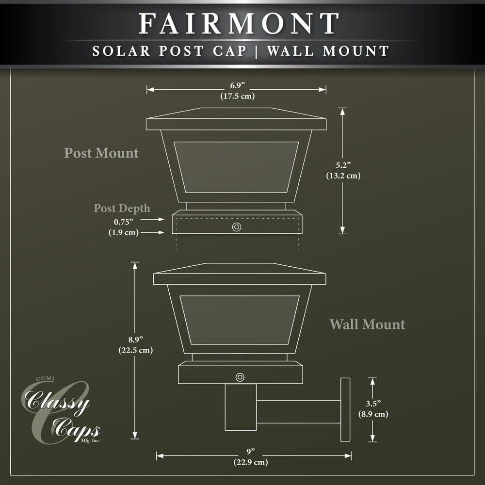 CLASSY CAPS 5 in. x 5 in./ 4 in. x 4 in. Black ABS Outdoor Fairmont Solar Post Cap (2-Pack)