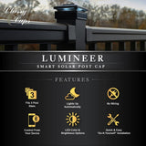 CLASSY CAPS Lumineer 4 in. x 4 in. Black Cast Aluminum Smart Solar Post Cap
