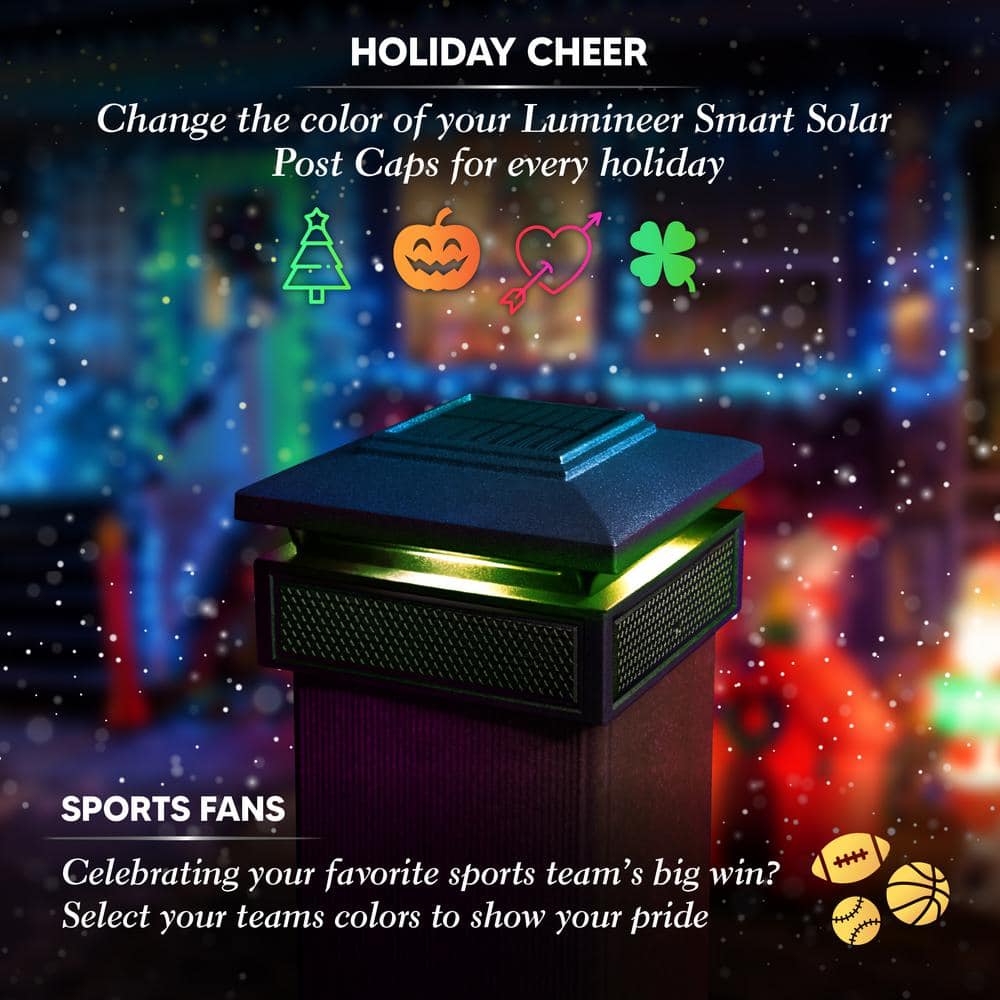 CLASSY CAPS Lumineer 4 in. x 4 in. Black Cast Aluminum Smart Solar Post Cap