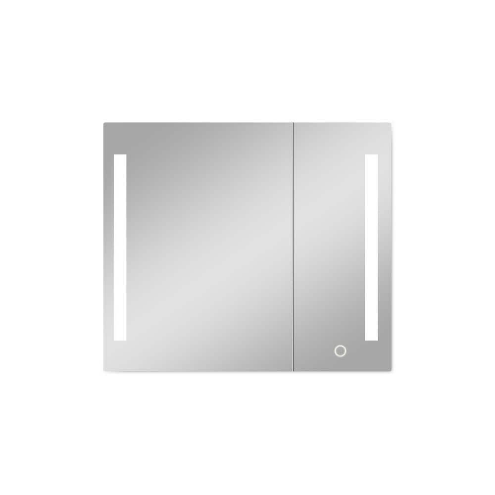 COWLOWN 30 in. W x 26 in. H Black Rectangular Iron Medicine Cabinet with Mirror, Defogger, Dimmable Lights Brightness Memory