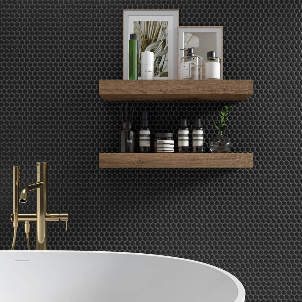 Daltile Restore Black 11 in. x 10 in. Glazed Porcelain Penny Round Mosaic Tile (12.45 sq. ft./Case)