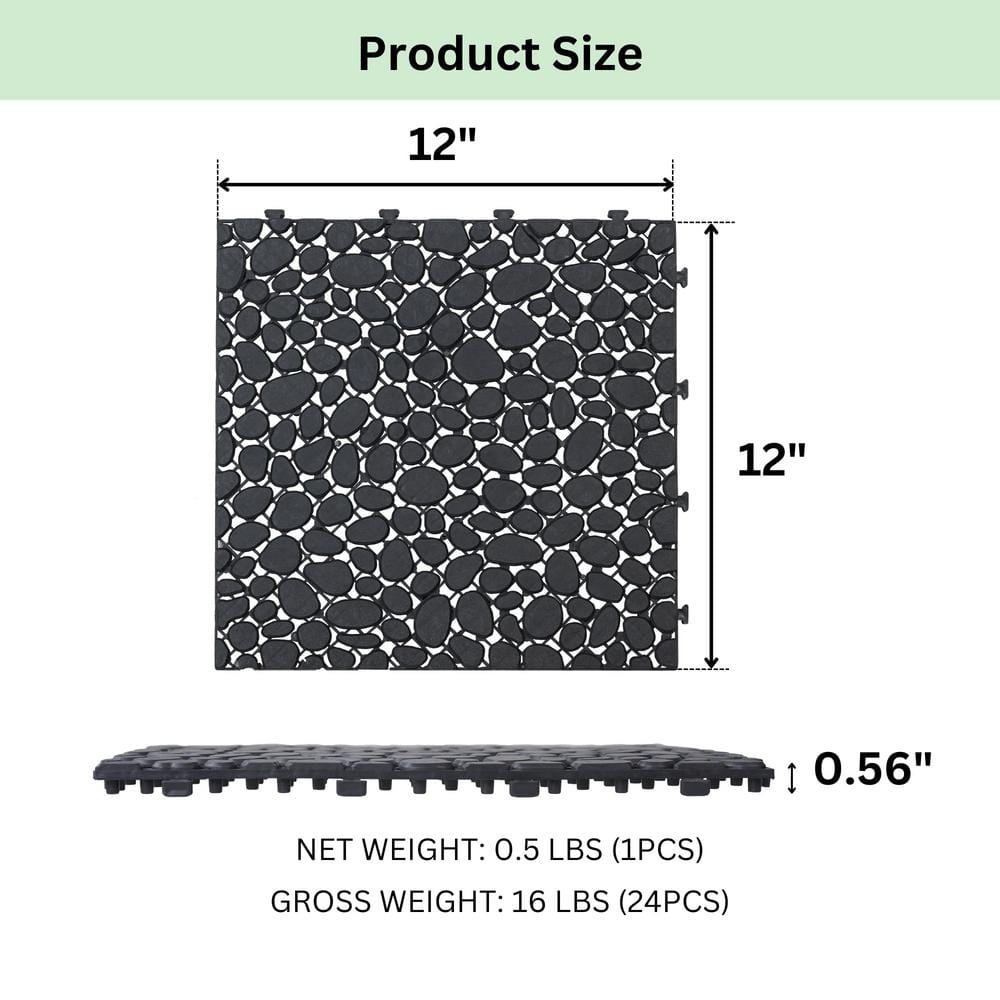 Waterproof Outdoor All Weather Anti-slip 1 ft. x 1 ft. Plastic Deck Tile in Black (Pack of 24)
