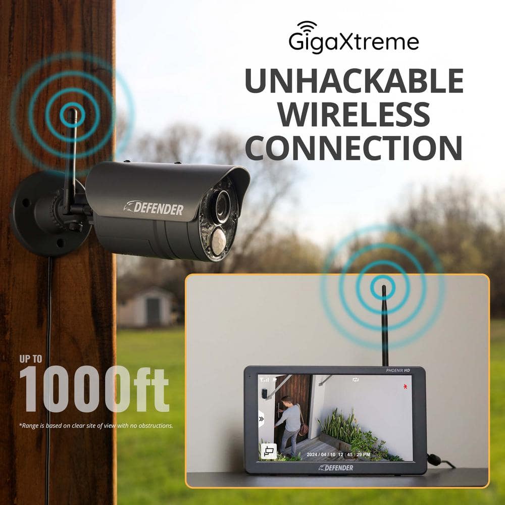 Defender PHOENIXHD Non-Wi-Fi Plug-In Security Camera System with 10.1 in. Monitor, SD Card Recording and 4 Night Vision Cameras