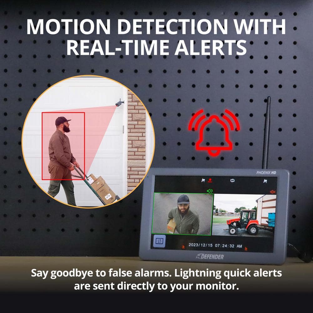 Defender PHOENIXHD Non-Wi-Fi Plug-In Security Camera System with 10.1 in. Monitor, SD Card Recording and 4 Night Vision Cameras