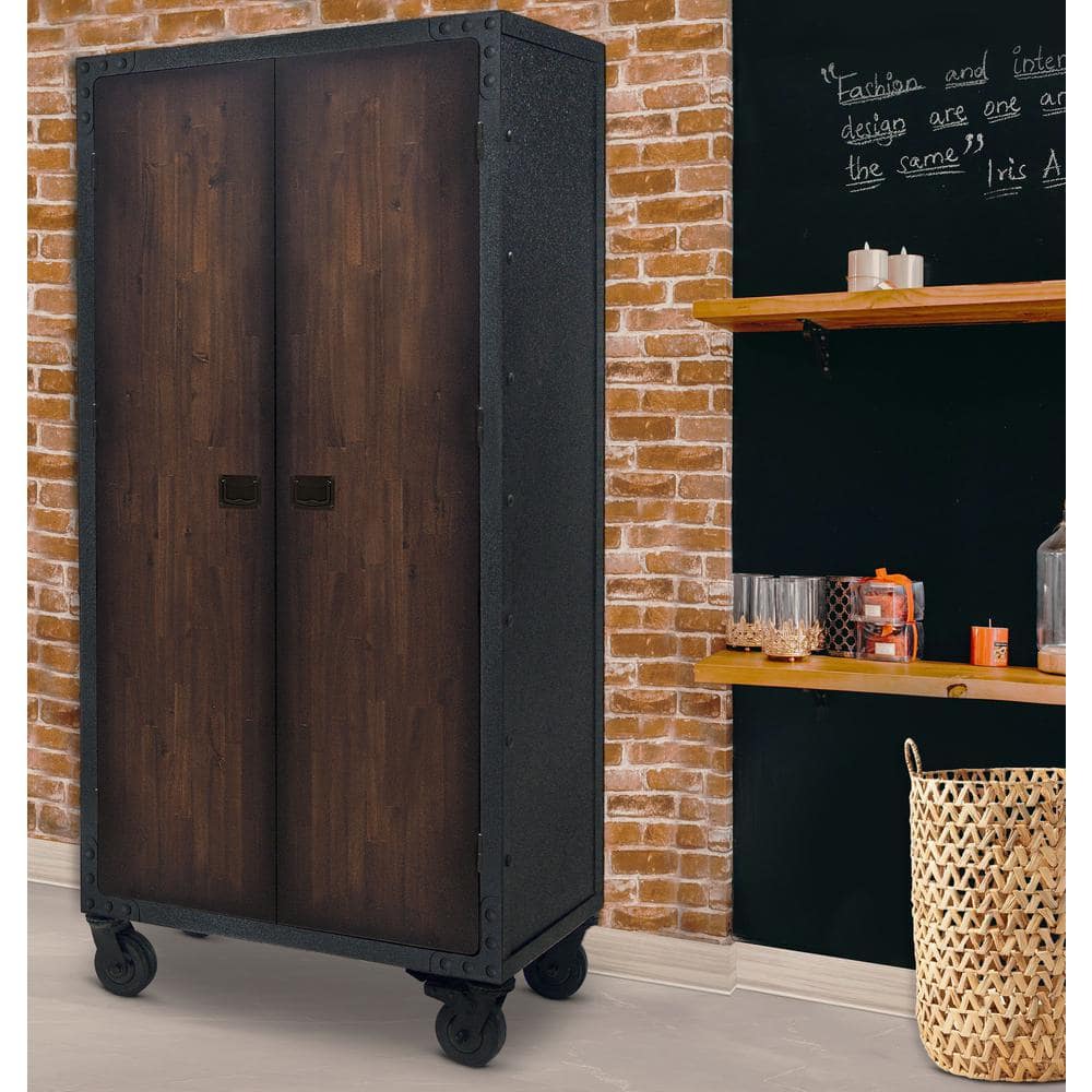 DURAMAX 36 in. W x 20 in.D Industrial Black Metal with Wood Free Standing Cabinet with Wheels