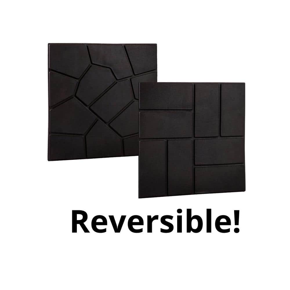 EcoBorder 15.5 in. x 15.5 in. Square Black Cobblestone/Brick Dual-Sided 100% Recycled Rubber Paver (6-pack)