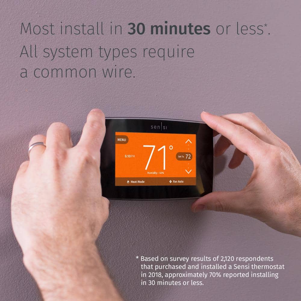 Emerson Sensi Touch 7-day Programmable Wi-Fi Smart Thermostat with Touchscreen Color Display, C-wire Required - Black