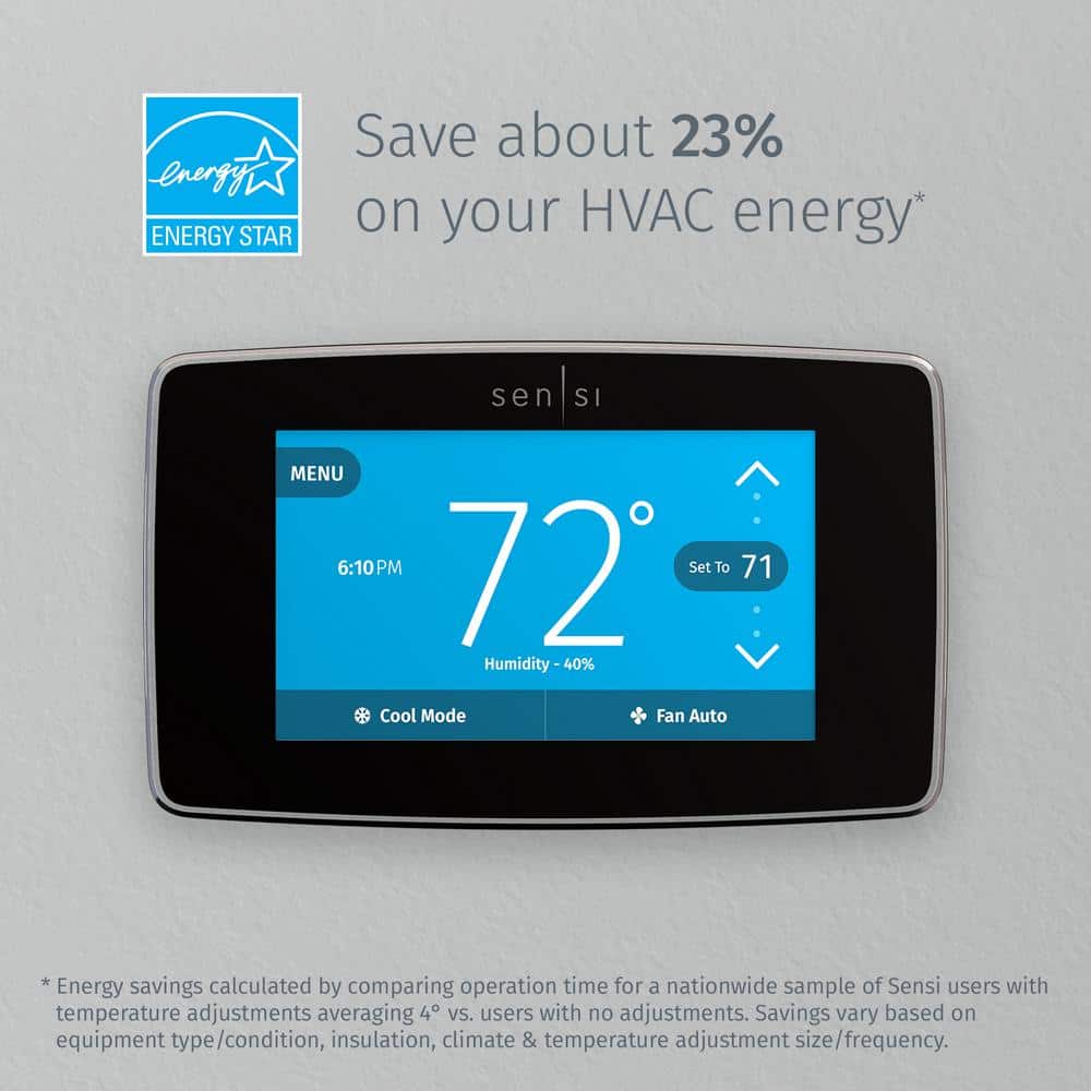Emerson Sensi Touch 7-day Programmable Wi-Fi Smart Thermostat with Touchscreen Color Display, C-wire Required - Black