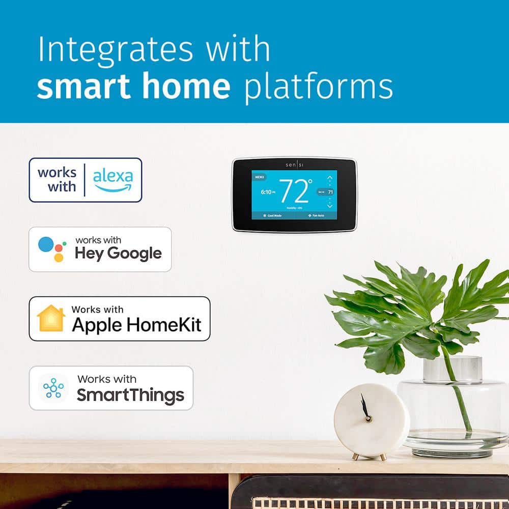 Emerson Sensi Touch 7-day Programmable Wi-Fi Smart Thermostat with Touchscreen Color Display, C-wire Required - Black
