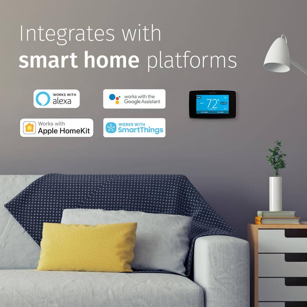 Emerson Sensi Touch 7-day Programmable Wi-Fi Smart Thermostat with Touchscreen Color Display, C-wire Required - Black