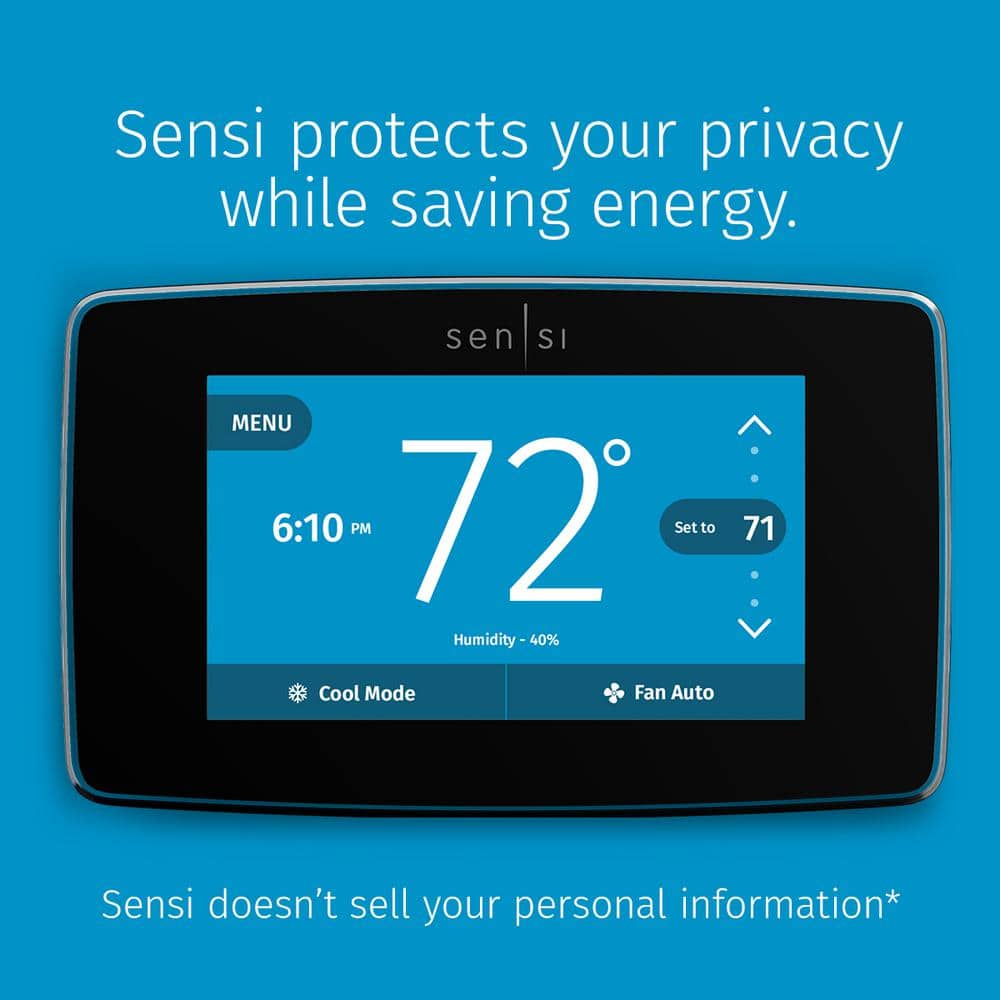 Emerson Sensi Touch 7-day Programmable Wi-Fi Smart Thermostat with Touchscreen Color Display, C-wire Required - Black